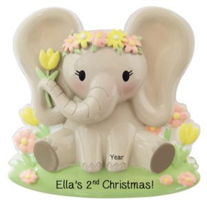 Personalized Baby Girl's 2nd Christmas Adorable Elephant Ornament