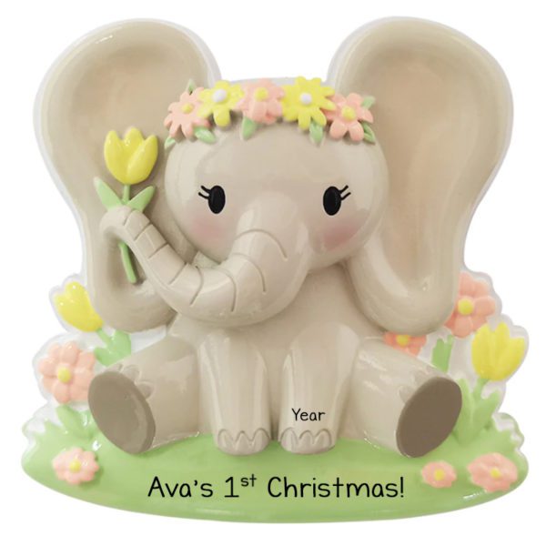 Personalized Baby Girl's 1st Christmas Adorable Elephant Ornament