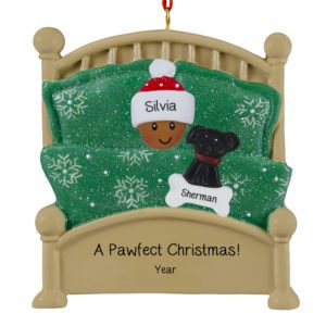 AFRICAN AMERICAN Person And Dog In Green Glittered Bed Ornament