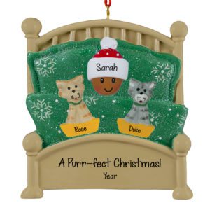 Image of AFRICAN AMERICAN Person With 2 Cats In Glittered Bed Ornament