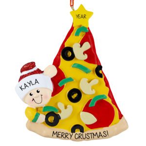 Personalized Merry Crustmas Slice Of Pizza Glittered Ornament