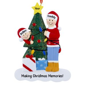 Personalized Single Parent And Child Decorating Festive Glittered Tree Ornament