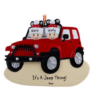 Personalized Happy Couple Driving Their RED Jeep Ornament