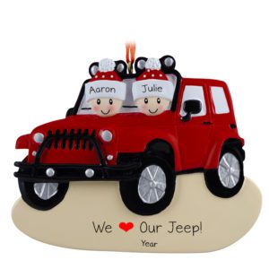 Personalized Couple Loves Their Jeep Ornament RED