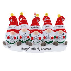 Five Festive Gnomes Wearing Red Caps Personalized Ornament