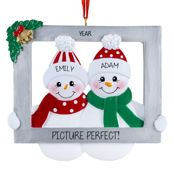 Picture Perfect Snowman Couple In Frame Personalized Ornament