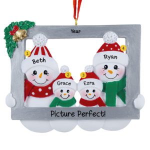 Picture Perfect Snowman Family Of Four In Frame Ornament