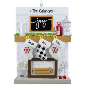 Family Of Three Festive Mantle With Stockings Personalized Ornament