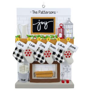 Image of Family Of Six Festive Mantle With Stockings Personalized Ornament