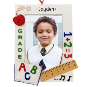 Personalized 1st Grade Colorful Photo Frame School Ornament