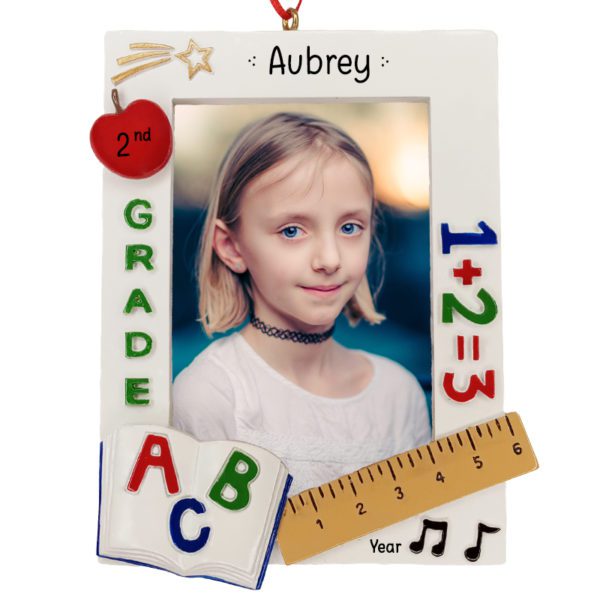 Personalized 2nd Grade Colorful Photo Frame School Ornament