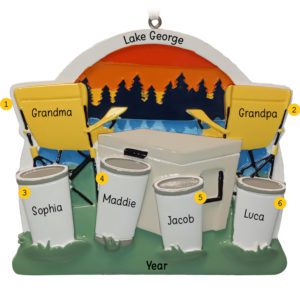 Personalized Grandparents And 4 Grandkids At Lake Sunset Ornament