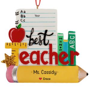 Personalized Best Teacher Pencil And Glittered Star Ornament