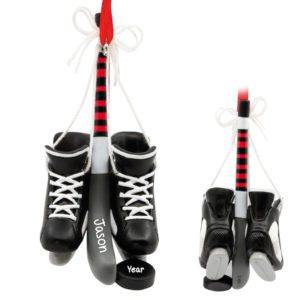 Personalized Ice Hockey Skates And Stick Dimensional Ornament