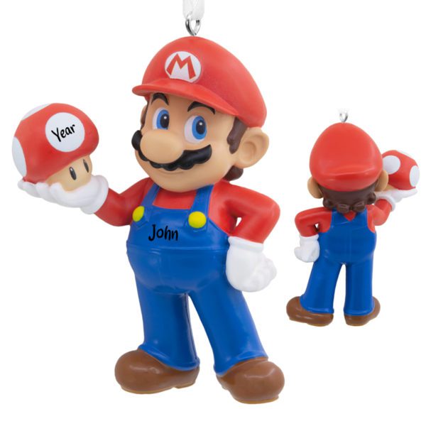 Personalized Nintendo Mario Holding MUSHROOM 3-D Ornament
