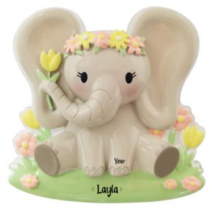 Personalized Little Girl Adorable Elephant Ornament
