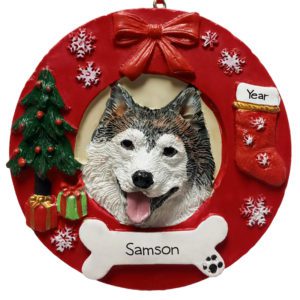 Siberian Husky Dog Wreath Christmas Personalized Ornament