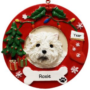Westie Dog Wreath Christmas Personalized Ornament