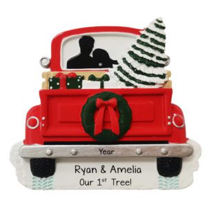 Image of Couple In Red Truck 1st Tree Personalized Ornament