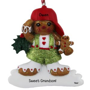 Personalized Gingerbread GRANDSON Holding Cookie Glittered Ornament