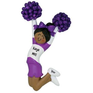 African American PURPLE Cheerleader Glittered Pom Poms Personalized Ornament