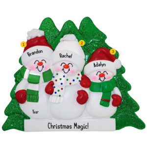 Image of Personalized Snowman Family Of 3 Glittered Trees Ornament