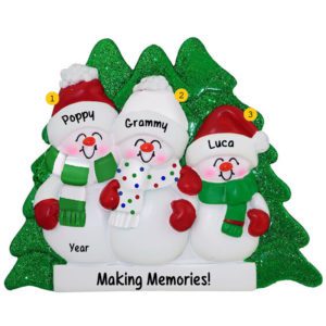 Personalized Snowmen Grandparents And 1 Grandchild Glittered Trees Ornament
