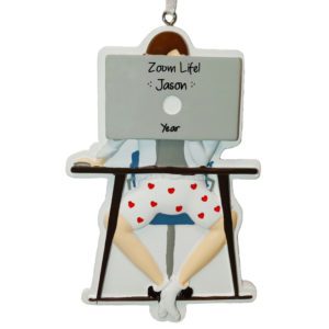 Zoom Life Male Working From Home Wearing Boxers Ornament