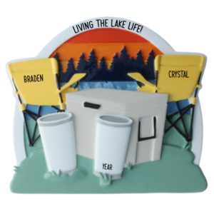 Life At The Lake Sunset And Chairs Couple Personalized Ornament