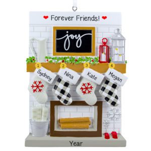 Personalized Four Friends Festive Mantle With Stockings Ornament