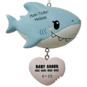 Image of Personalized Mom-To-Be Of Baby GIRL Shark Dangling Heart Ornament PINK