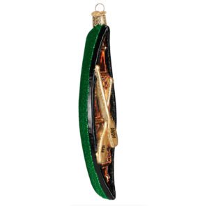 Personalized Green Canoe With Oars Glittered Glass 3-D Ornament