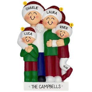Personalized Hugging Family Of Four Glittered Ornament