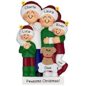 Image of Personalized Hugging Family Of Four With Pet Glittered Ornament