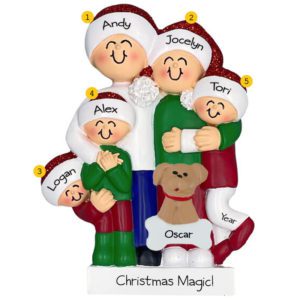 Image of Personalized Hugging Family Of Five With Pet Ornament