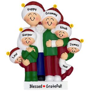 Personalized Grandparents With 4 Grandkids Hugging Glittered Ornament