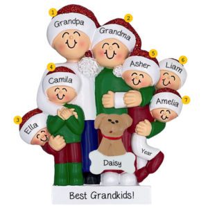 Personalized Grandparents With 5 Grandkids And Pet Glittered Ornament