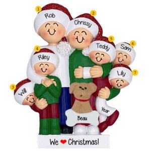 Personalized Hugging Family Of Seven With Pet Glittered Ornament