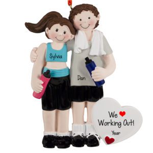 Personalized Couple Exercising Together With Heart Ornament