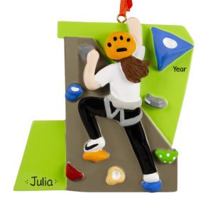 FEMALE Rock Climbing On Wall With Harness Personalized Ornament
