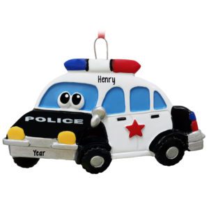 Personalized Police Car With Cartoon Eyes Ornament