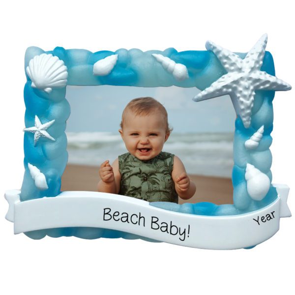 Beach Baby Sea Glass Picture Frame Personalized Ornament