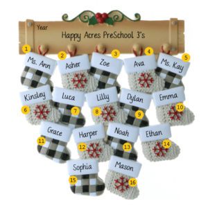 Image of Personalized School Group Of 16 Mantle With Stockings Ornament