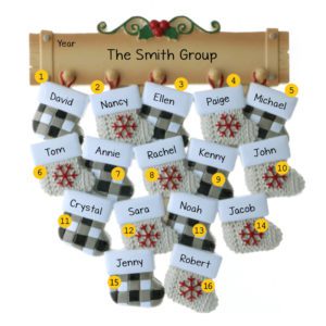 Personalized Workgroup Or Team Of 16 Mantle With Stockings Ornament