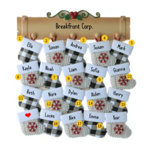 Personalized Work Team Or Group Of 18 Stockings On Mantle Ornament