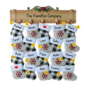Personalized Workgroup Or Team Of 17 Stockings On Mantle Ornament