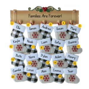 Personalized Large Family Of 19 Stockings On Mantle Ornament