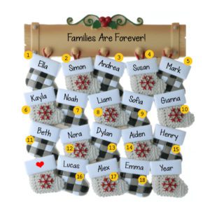 Personalized Family Of 18 Stockings On Mantle Ornament