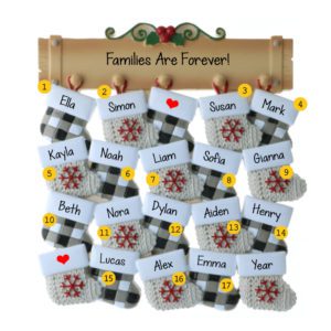 Personalized Family Of 17 Stockings On Mantle Ornament