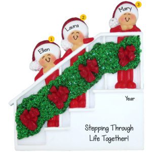 Image of Personalized 3 Sisters On Bannister Glittered Ornament